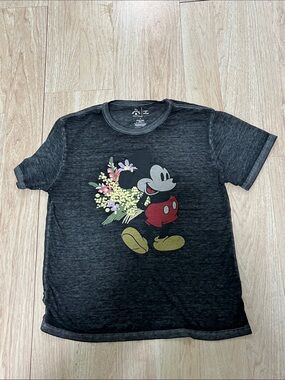 Disney Charcoal Black Mickey Mouse Bouquet Graphic Tee- medium